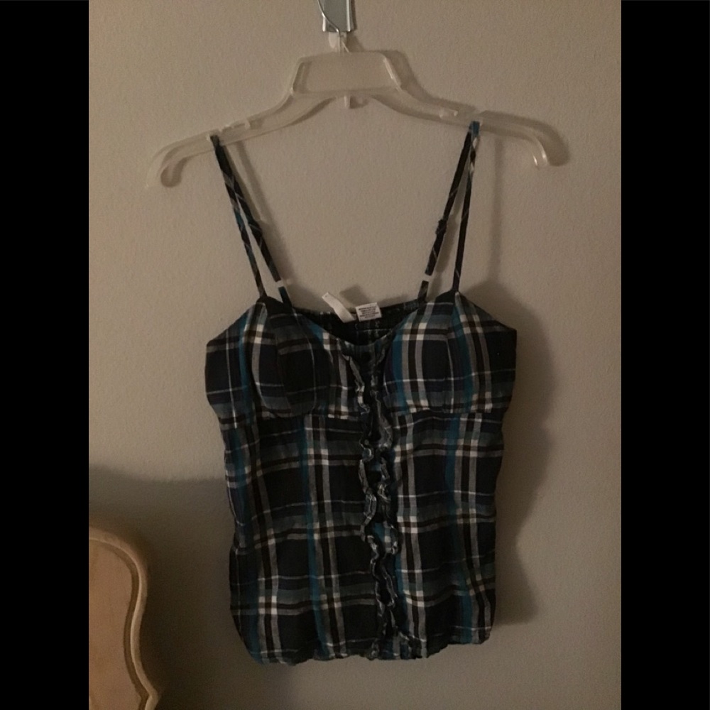 Full Tilt Blue Plaid Cami M